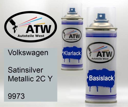 Volkswagen, Satinsilver Metallic 2C Y, 9973: 400ml Sprühdose + 400ml Klarlack - Set, von ATW Autoteile West.